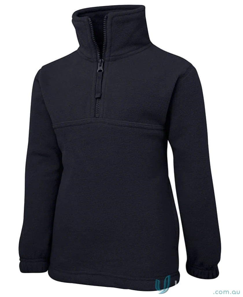 Navy blue kids half zip fleece pullover made from 290gsm polar fleece low-pill fabric