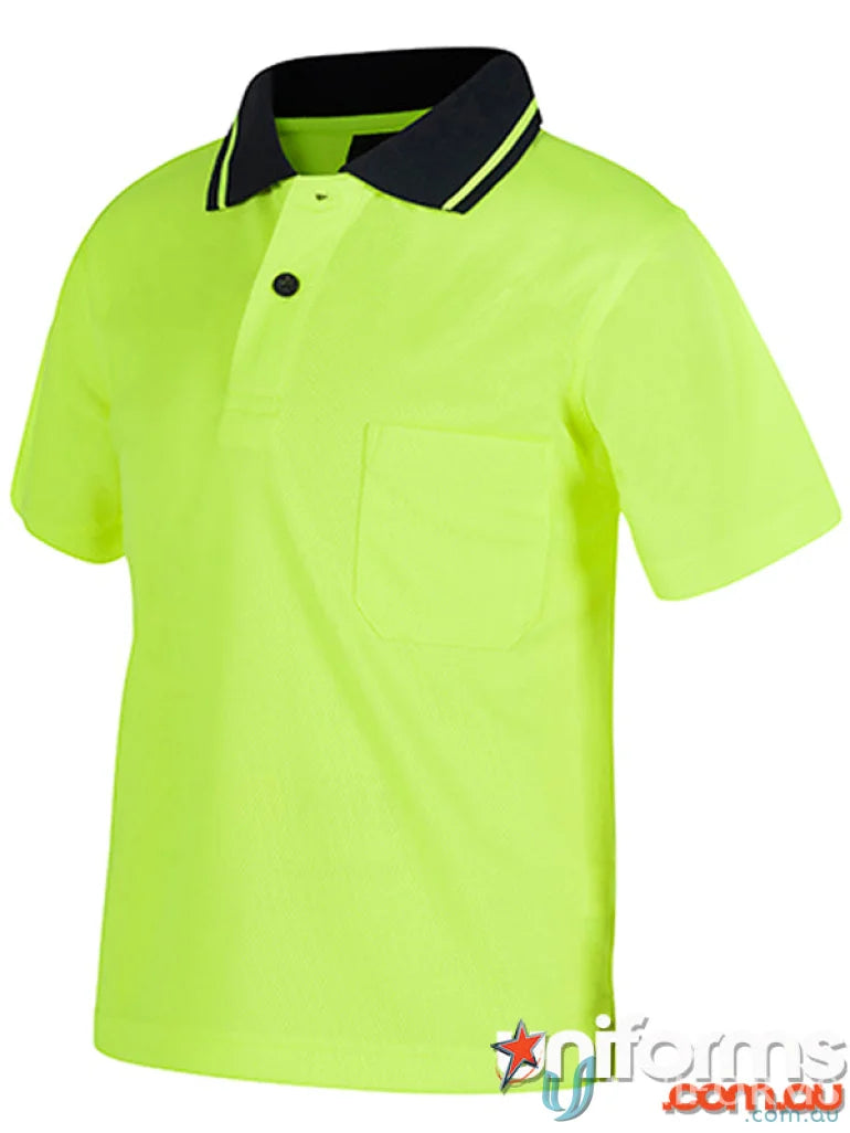 Neon yellow infant sizes JB’S Kids Hi Vis Non Cuff Traditional Polo workwear uniform