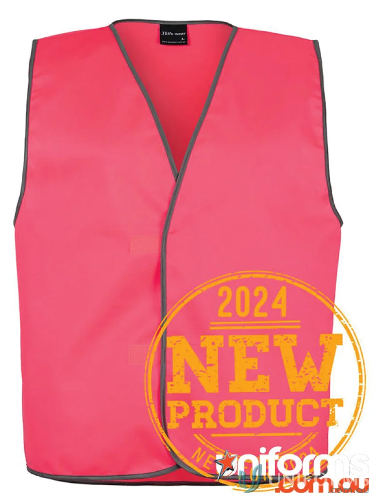 Pink safety vest with gray trim from JBs Kids Hi Vis Safety Vest meets Australian standards workwear uniform requirements