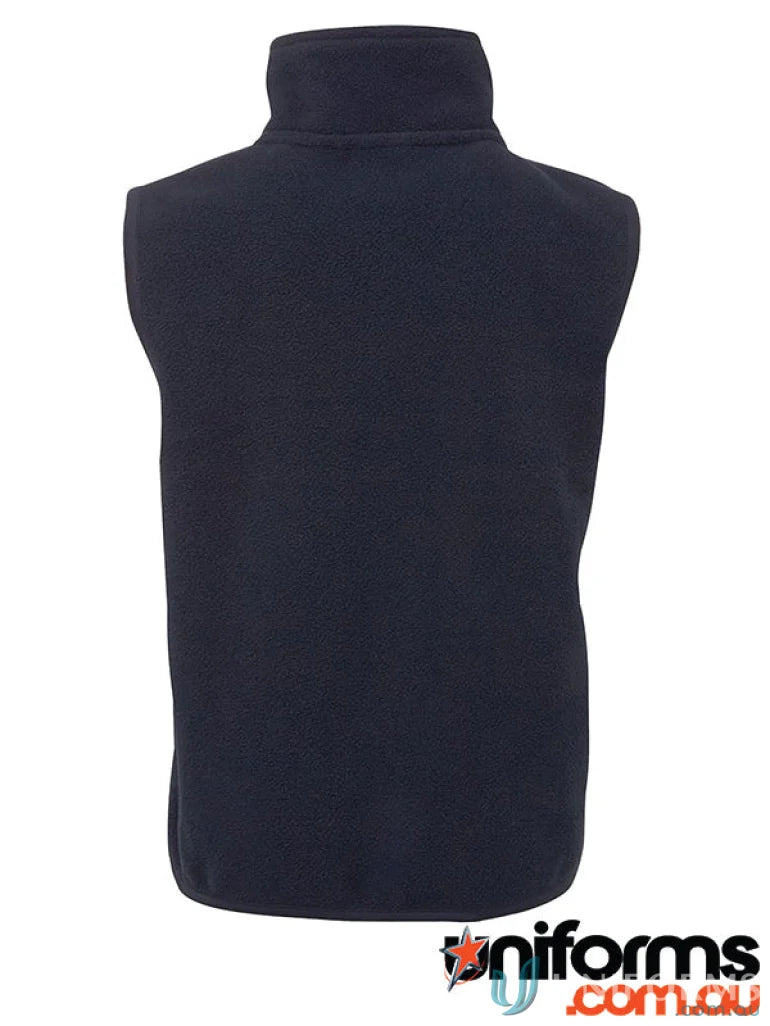 Kids polar vest in navy blue made with 290gsm low-pill polar fleece from JBs Kids Polar Vest