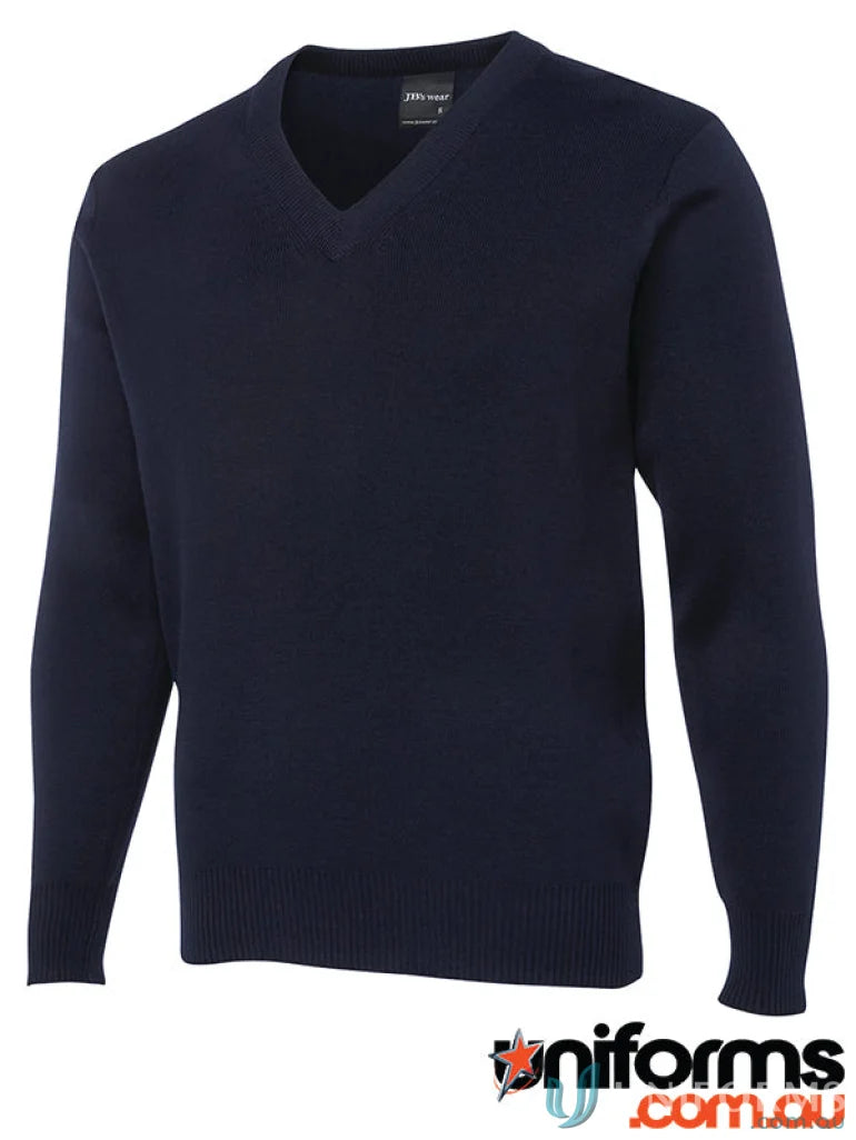 Navy blue V-neck sweater from JB’s Knitted Jumper line with natural warmth and soft feel