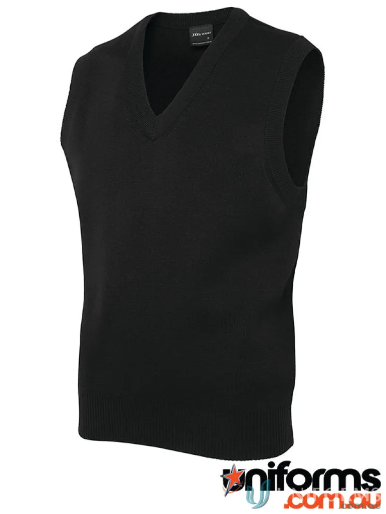 Black V-neck sleeveless sweater from JBs Knitted Vest, perfect for layering essentials