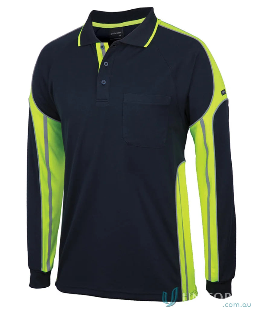 Navy and neon green long-sleeved Polo shirt from JB’S L/S Street Panel Polo, ideal workwear