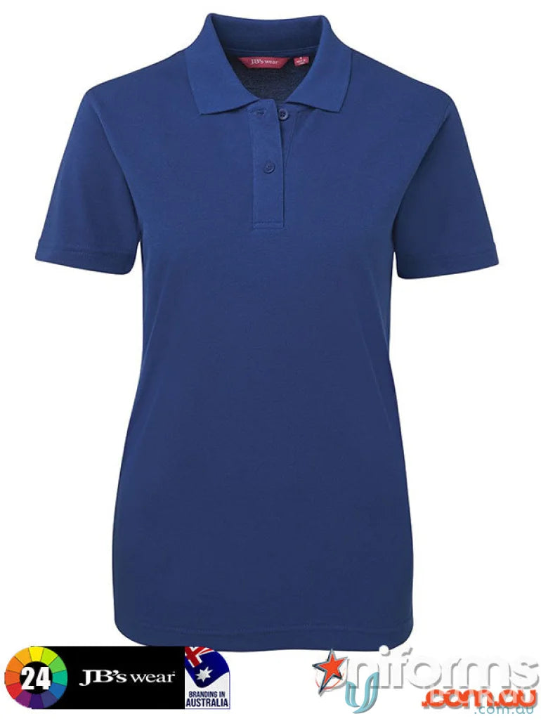 JB’s Ladies navy blue polo shirt with knitted collar and UPF protection