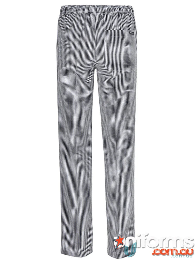 Black and white checkered JBS Ladies Chefs elasticated pant with hidden patch pocket