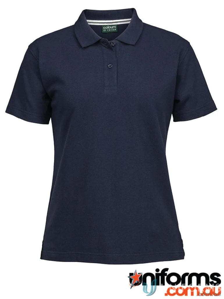 Navy blue cotton pique polo shirt from JBs Ladies colours in 210gsm pique fabric