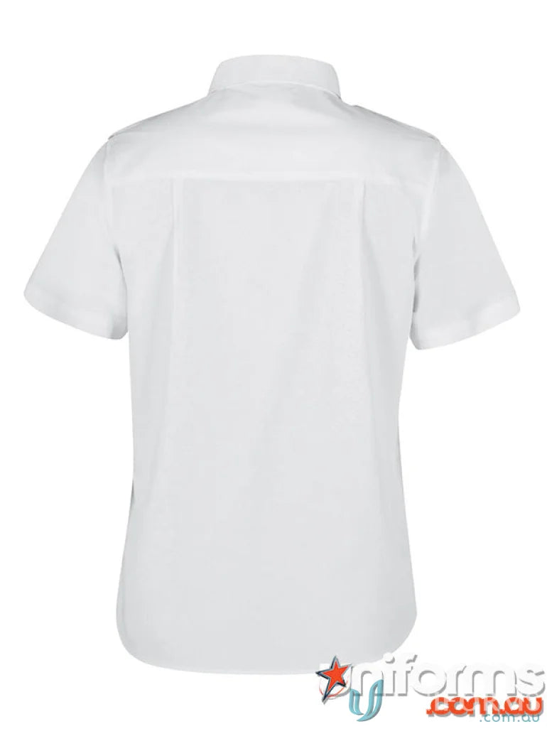 White jb’s Ladies Epaulette short sleeve button-down shirt with two-piece collar urban fit