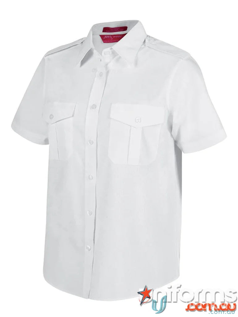 White jb’s ladies epaulette short sleeve button-down shirt with two-piece collar urban fit