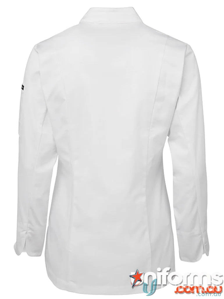 White ladies long sleeve chef’s jacket with double-breasted design from JBs