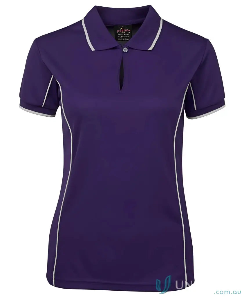 Purple JB’s Ladies Podium piping polo with white trim for stay cool style