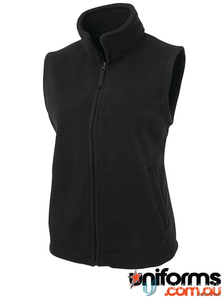 Black JB’s Ladies Polar Vest made of 290gsm low-pill polar fleece with full zipper