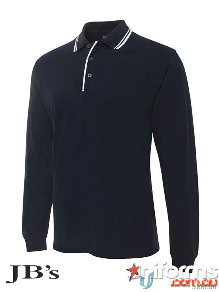 Navy long-sleeved contrast polo 210xc by JB’s Long Sleeve in classic fit
