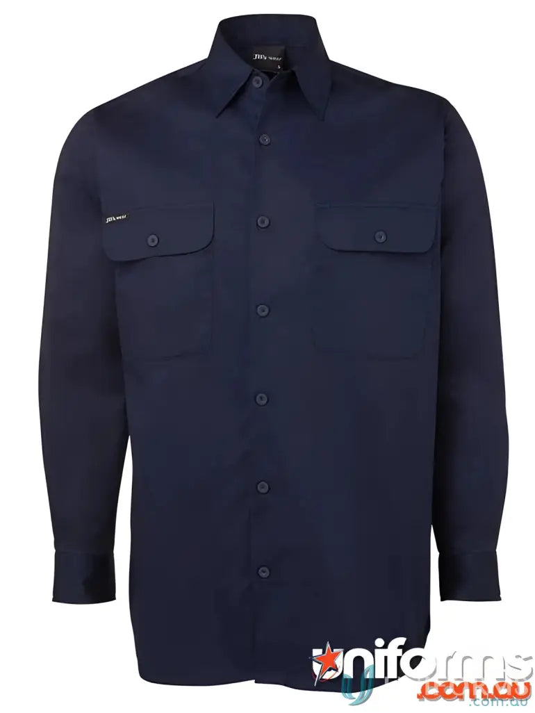 Navy blue long-sleeved work shirt from JBs LS Light Work Shirt, perfect for work uniforms