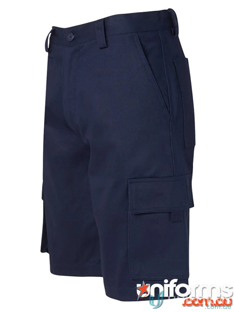 Navy blue cargo shorts from JBs Mercerised Multi Pocket Short, perfect for work uniforms