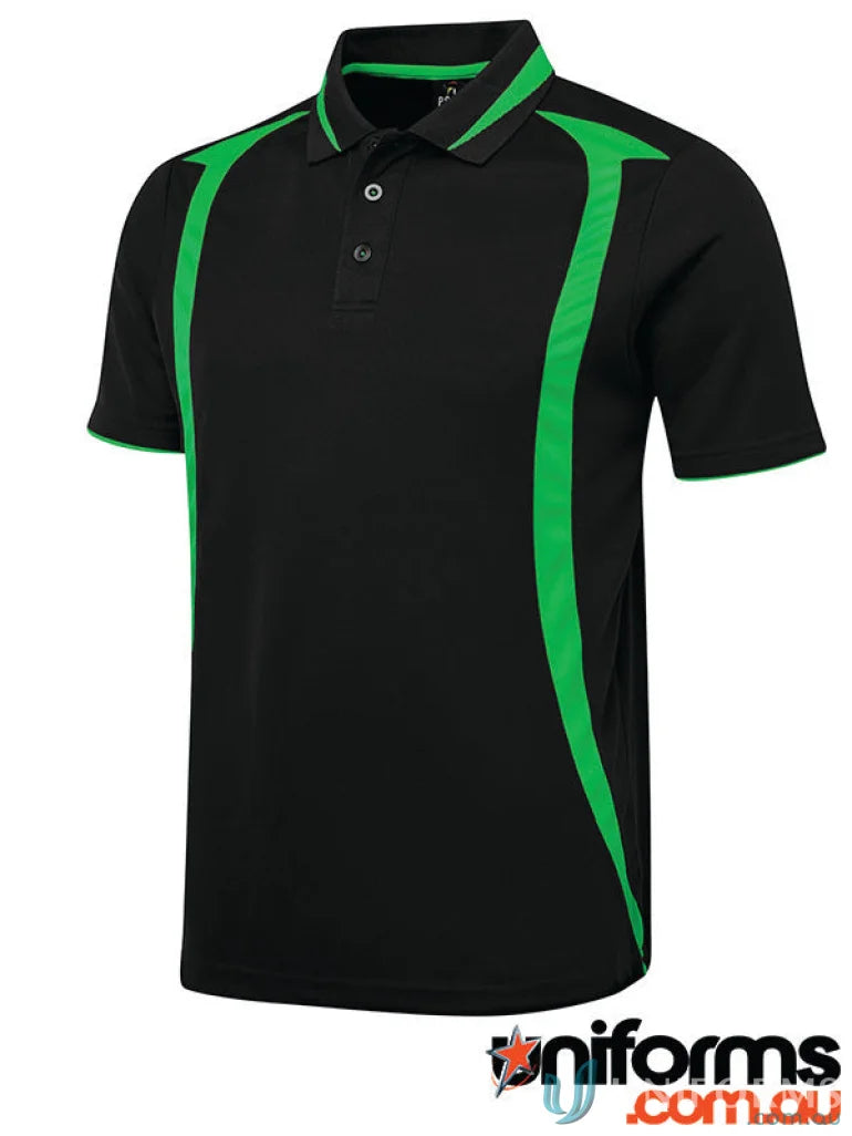 Black JB’s Podium Adults Swirl Polo with green accents in pique knit fabric