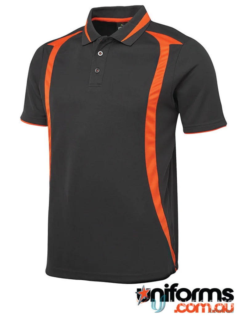 Gray and orange JB’s Podium Adults Swirl Polo made with pique knit fabric