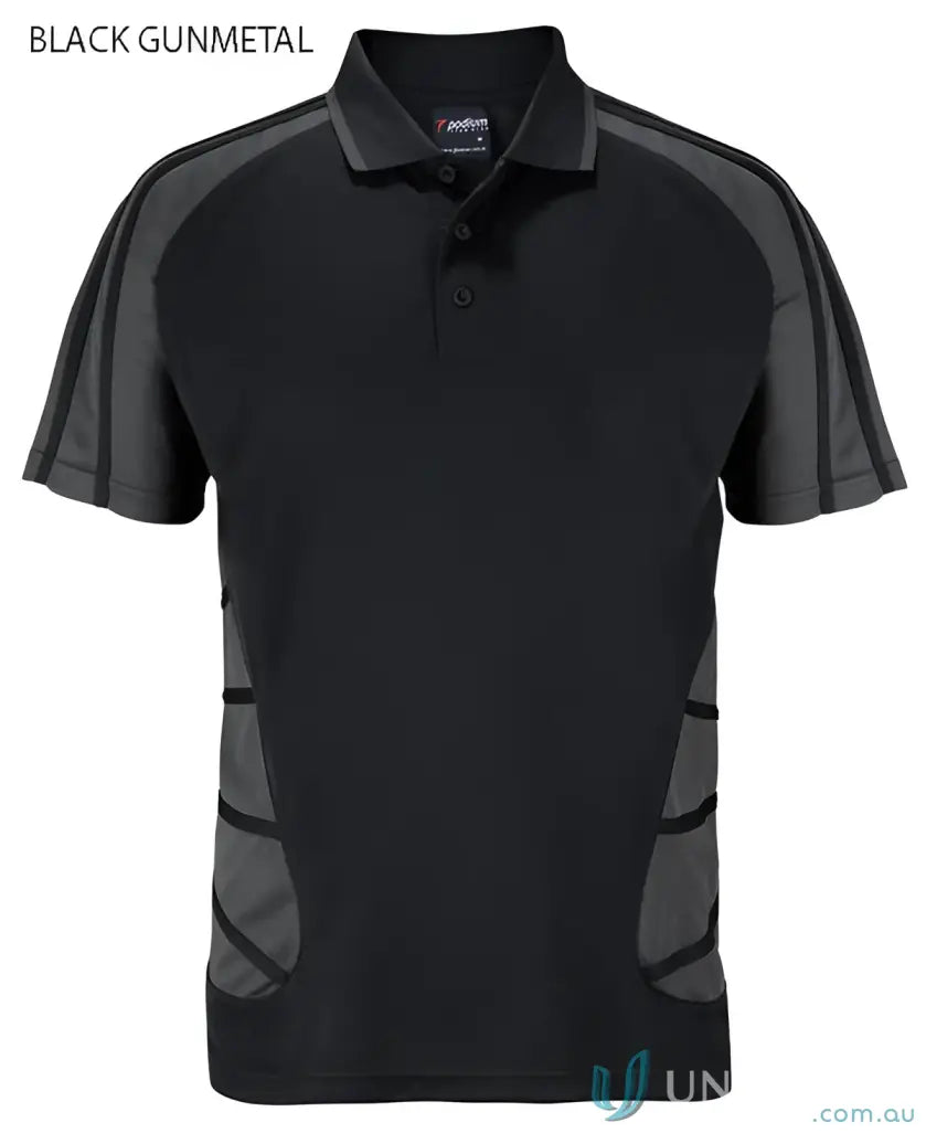 Black and gunmetal JB’s Podium Arachnid Polo with UPF protection and 160gsm pique knit