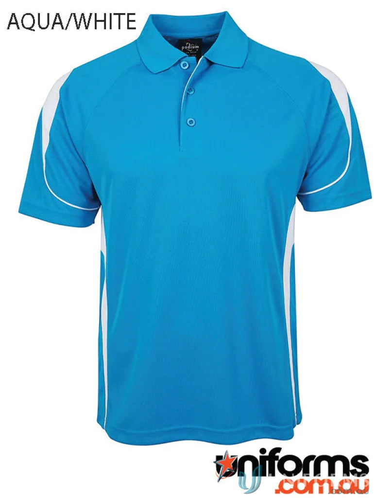 Aqua and white JB’s Podium Bell Polo shirt for staying cool in urban fit style