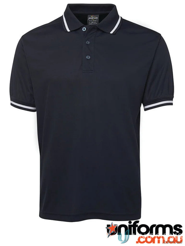 Navy JB’s Podium Bold Polo with white trim, podium cool™, quick-drying fabric