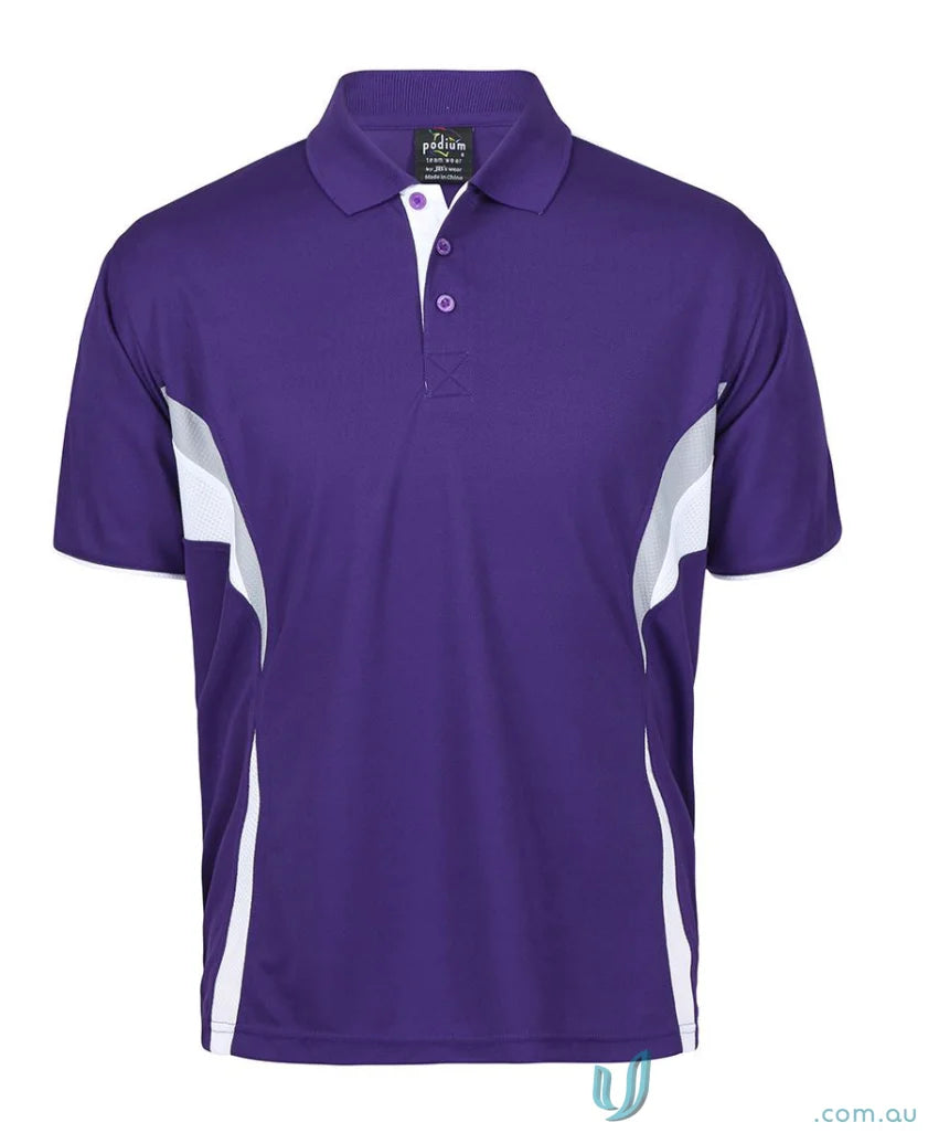 Purple and white JB’s Podium Cool Polo with dual-color body panel and moisture-wicking tech