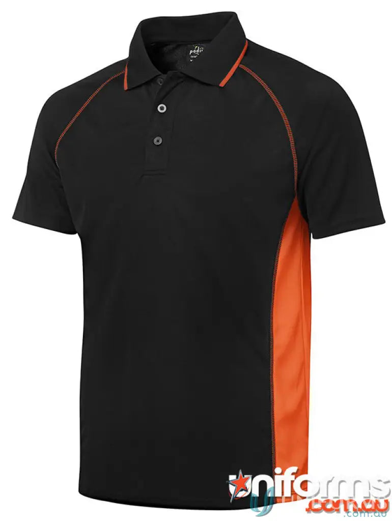 Black and orange JB’s Podium Cover Polo shirt showcasing stylish polo offers