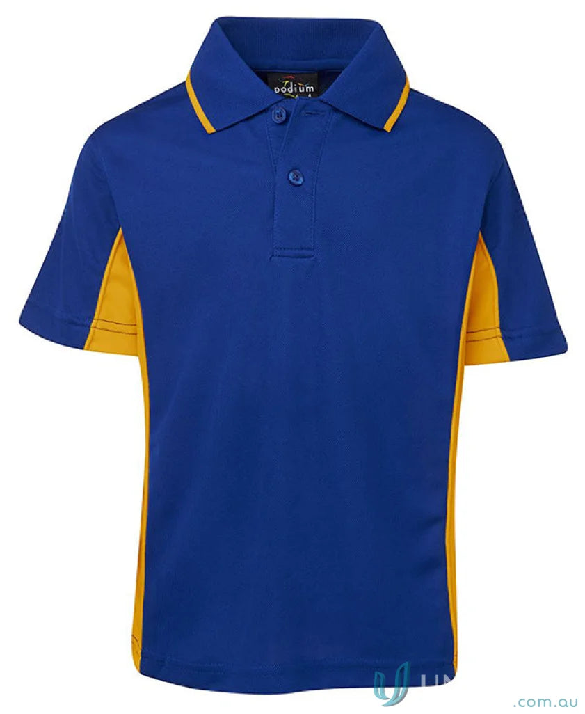Blue and gold kids contrast polo shirt from JB’s Podium Kids for stylish boys