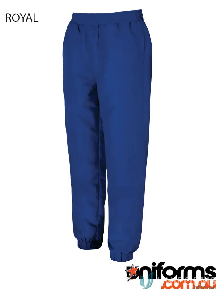 Royal blue kids cuffed warm JB’s Podium Kids warm-up pants with internal knee patch