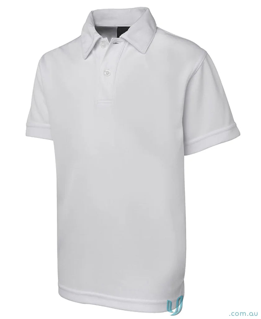 White short-sleeved jersey for kids from JB’s Podium Kids Poly Polo collection