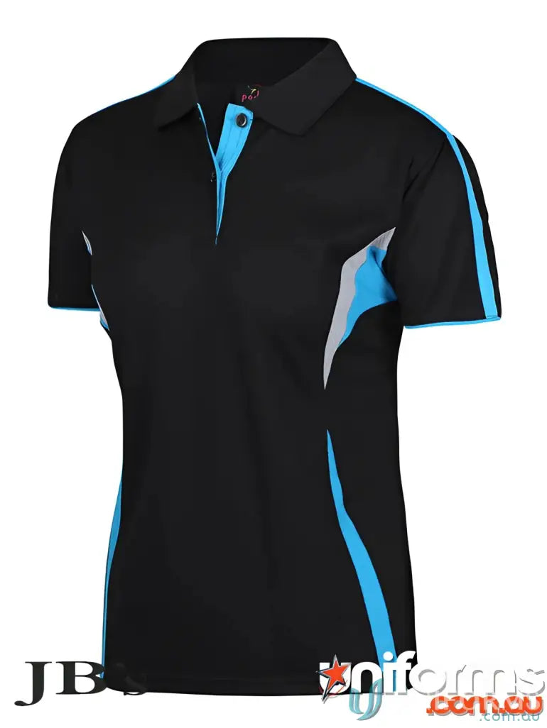 Black and blue JB’s Podium ladies cool polo shirt for staying cool and stylish