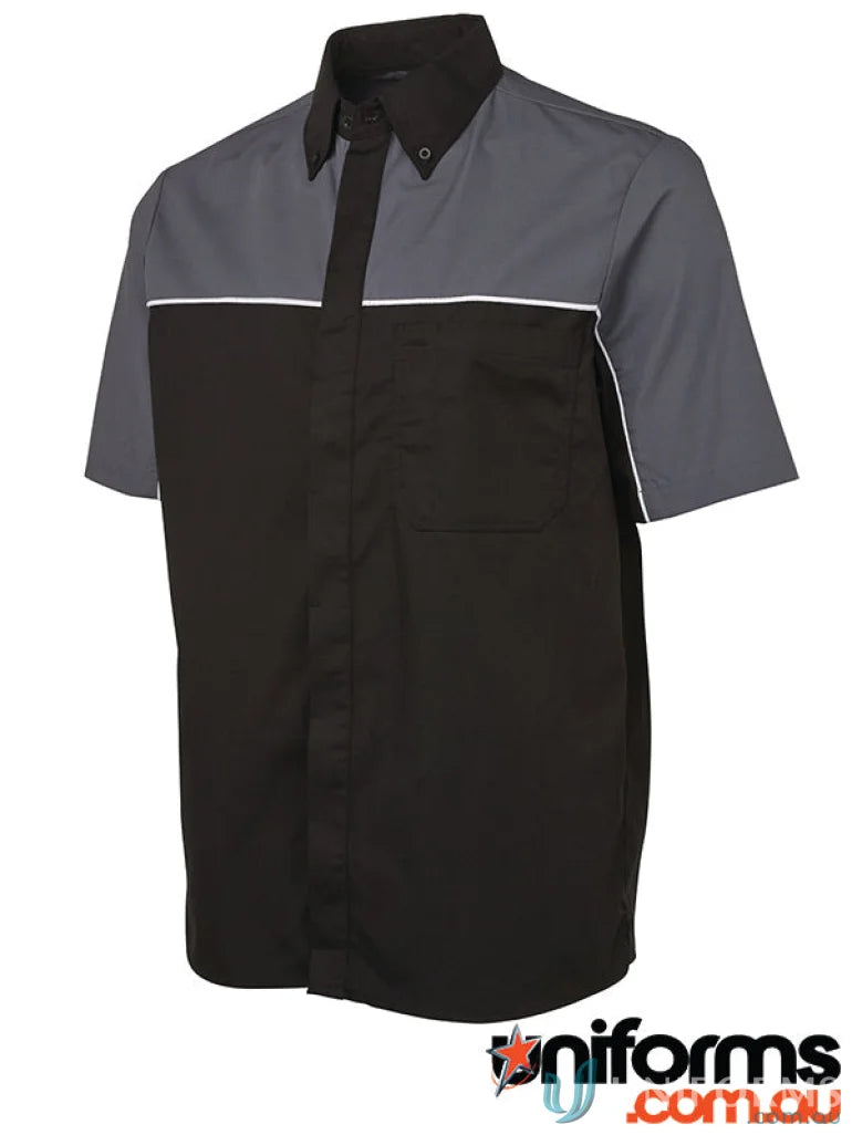 JB’s Podium Moto Shirt offers a black and grey short-sleeved work shirt with white stripe