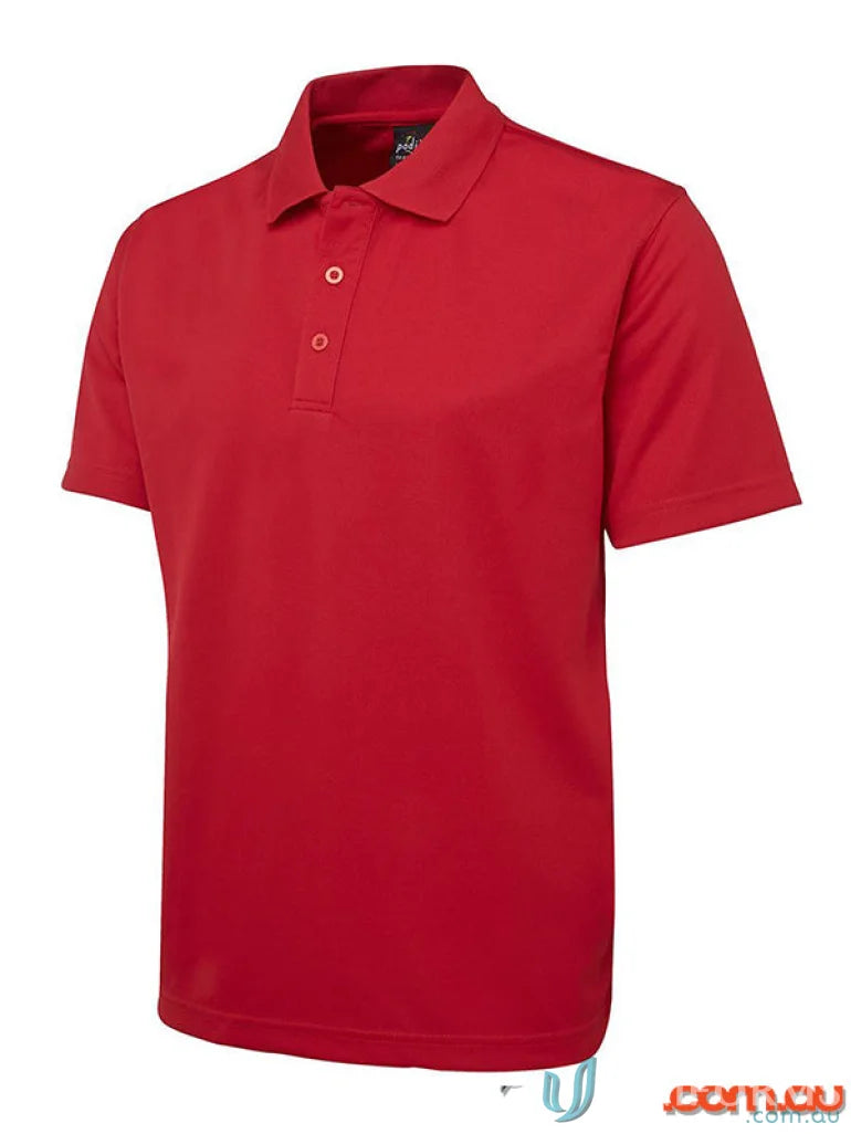 Red short-sleeved polo shirt from JBs Podium Poly collection with micro snagging knit
