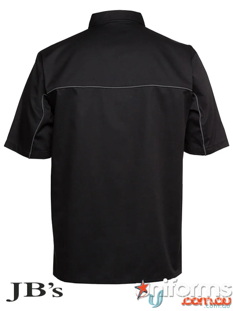 Black JB’s Podium Industry Shirt with short sleeves and easy-care twill fabric