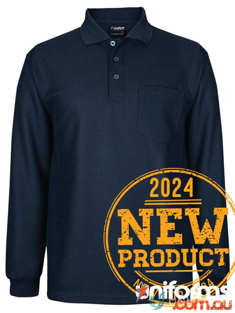 Navy Long Sleeve Polo with Podium Waffle Pocket from JB’s Podium Waffle Pocket collection