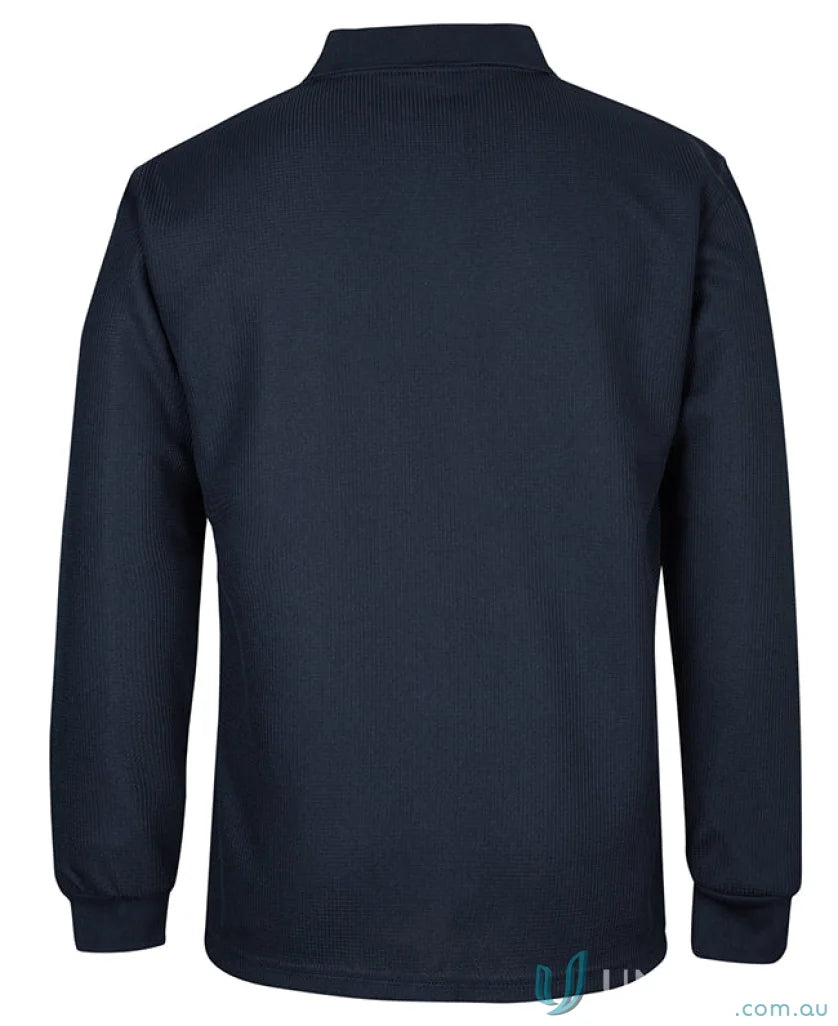 Navy blue JB’s Podium Waffle Pocket Long Sleeve Polo shirt with waffle pocket long style
