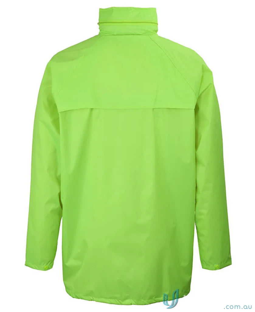 Bright lime green waterproof JBs Rain Jacket with high collar for extra large work uniforms