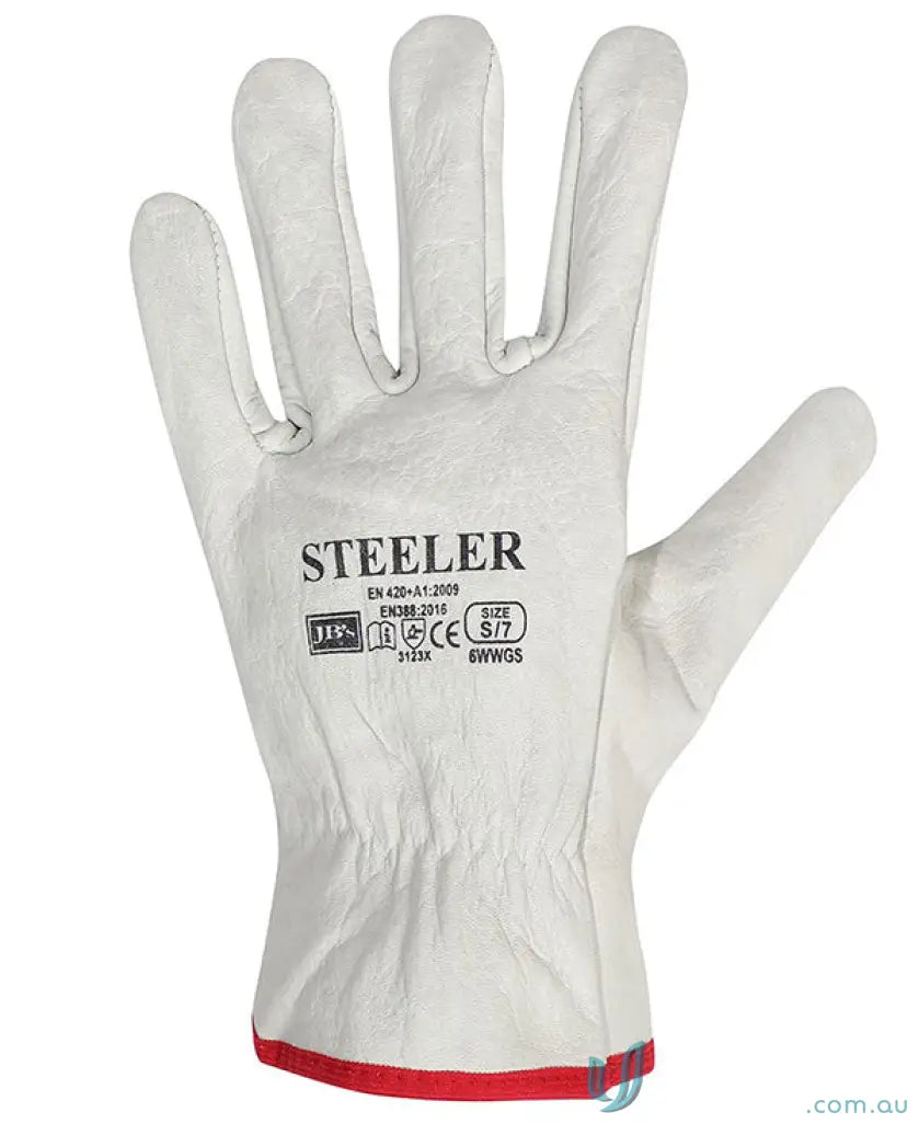 White leather rigger glove from JB’s Steeler Rigger Glove 12 pack for workwear and uniforms
