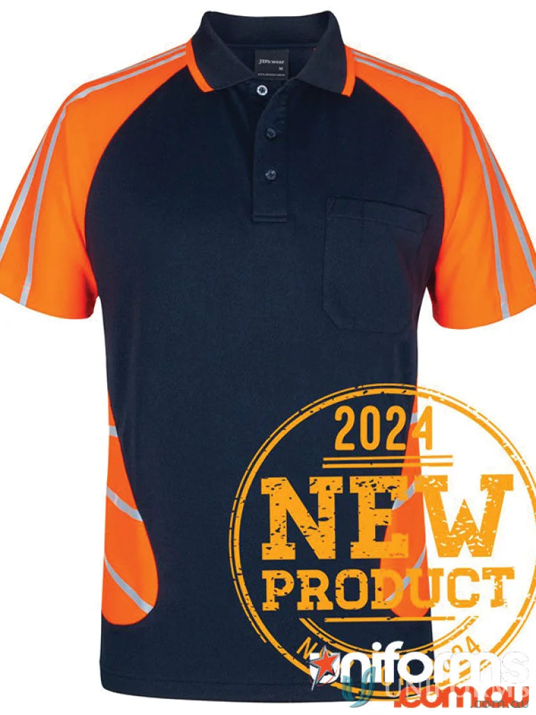 Navy and orange safety polo shirt from JB’S Street Spider Polo workwear collection