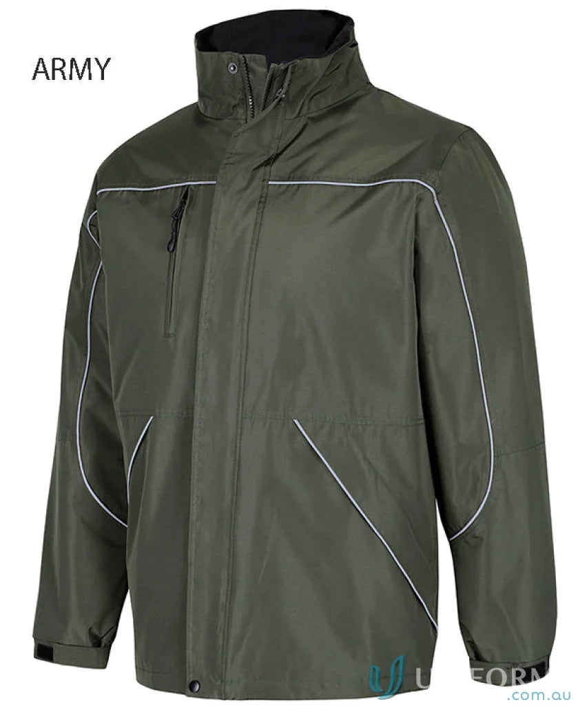 Army green JB’s Tempest Jacket with white trim and sealed seams for a stylish look
