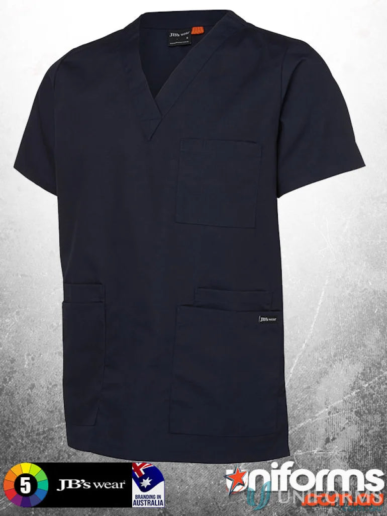 Dark blue JBs Unisex Scrubs Top with classic fit and chest pocket for professionals