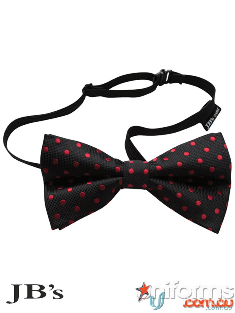 Black bow tie with red polka dots for stylish uniforms and workwear by JBs Waiting