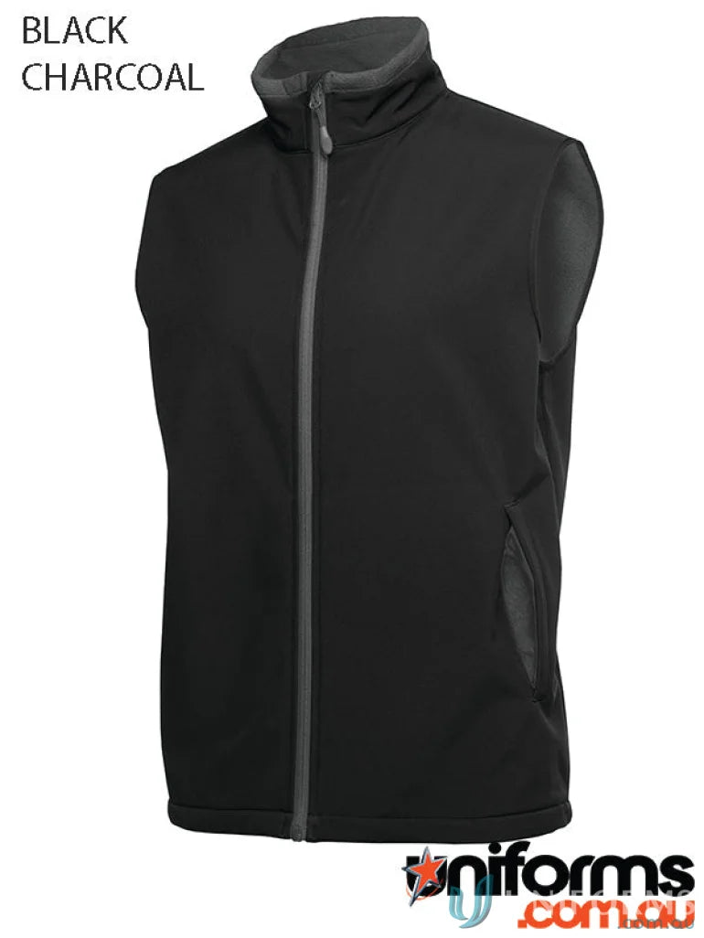 Black and charcoal JB’s Water Resistant Softshell Vest with full zip and pockets