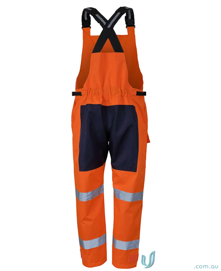 Orange and navy blue JBs Waterproof Bib and Brace with reflective tape and pile tape closure
