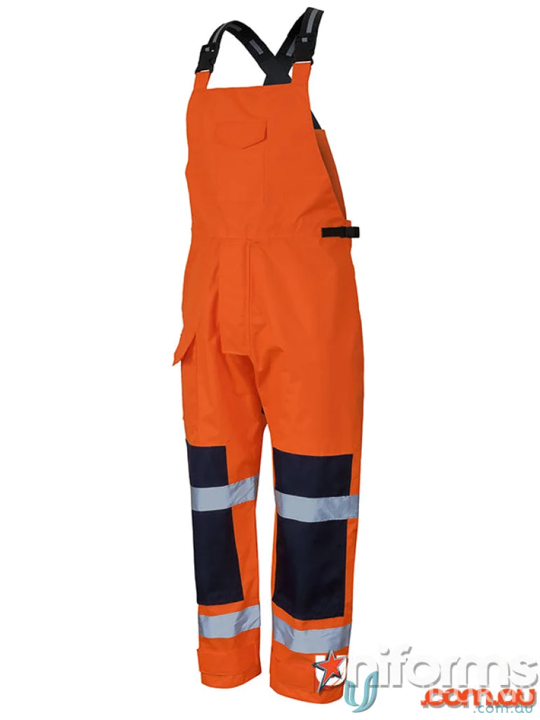 Orange Waterproof Bib and Brace with reflective tape and pile tape closure for safety