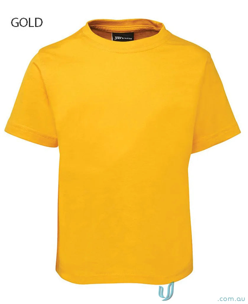 Gold-colored short-sleeved kids wear tee from JB’s Wear 1KT with classic fit