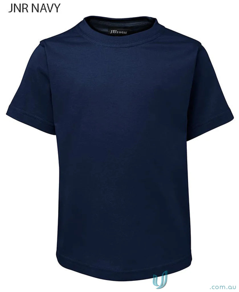 Navy blue short-sleeved kids wear tee from 1kt JB’s Wear with classic fit