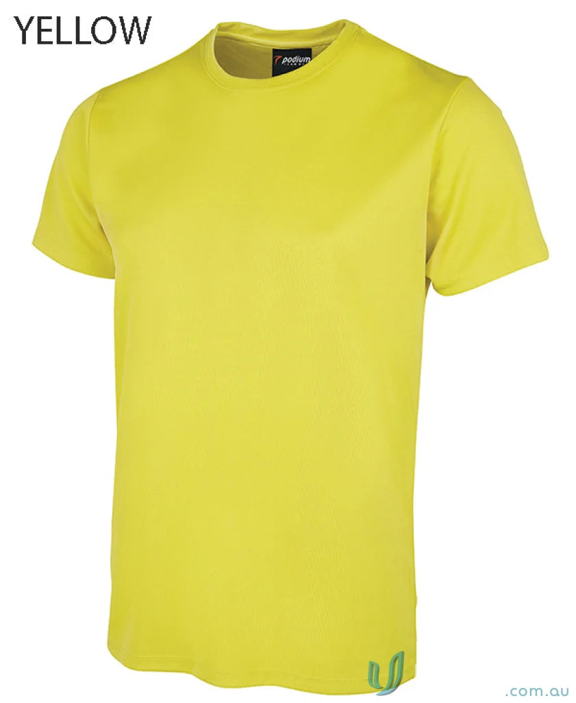 Yellow short-sleeved JB’S Wear Podium Poly Tee for sun protection and podium cool™ style