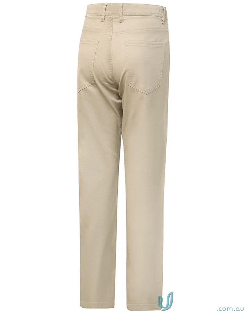 Beige jean style flexi chino pants with jacquard weave for a casual look