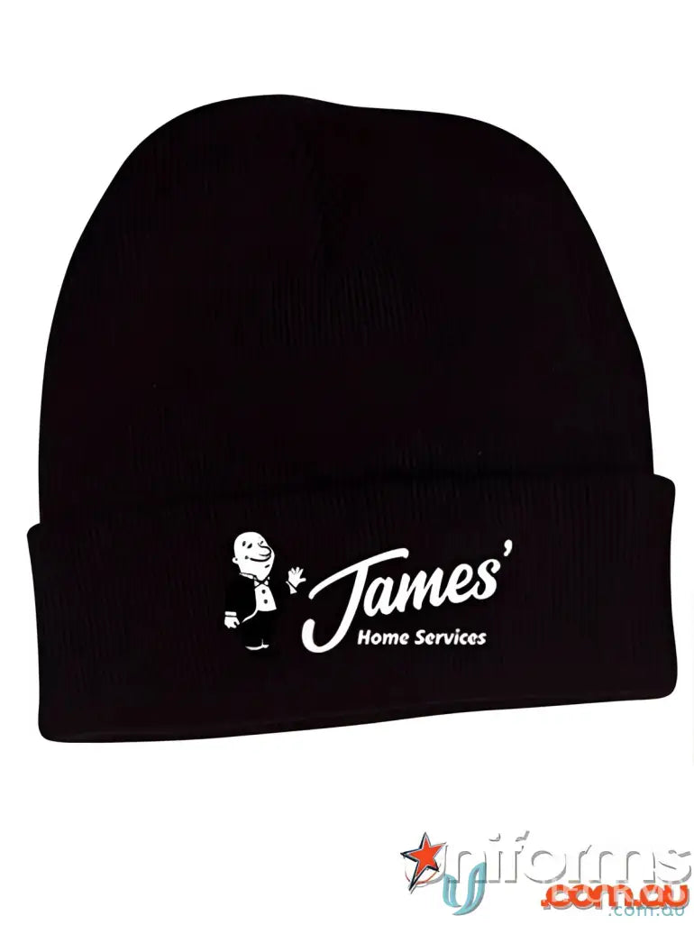 Black JHS EMB Beanie with logo, perfect for workwear and uniforms