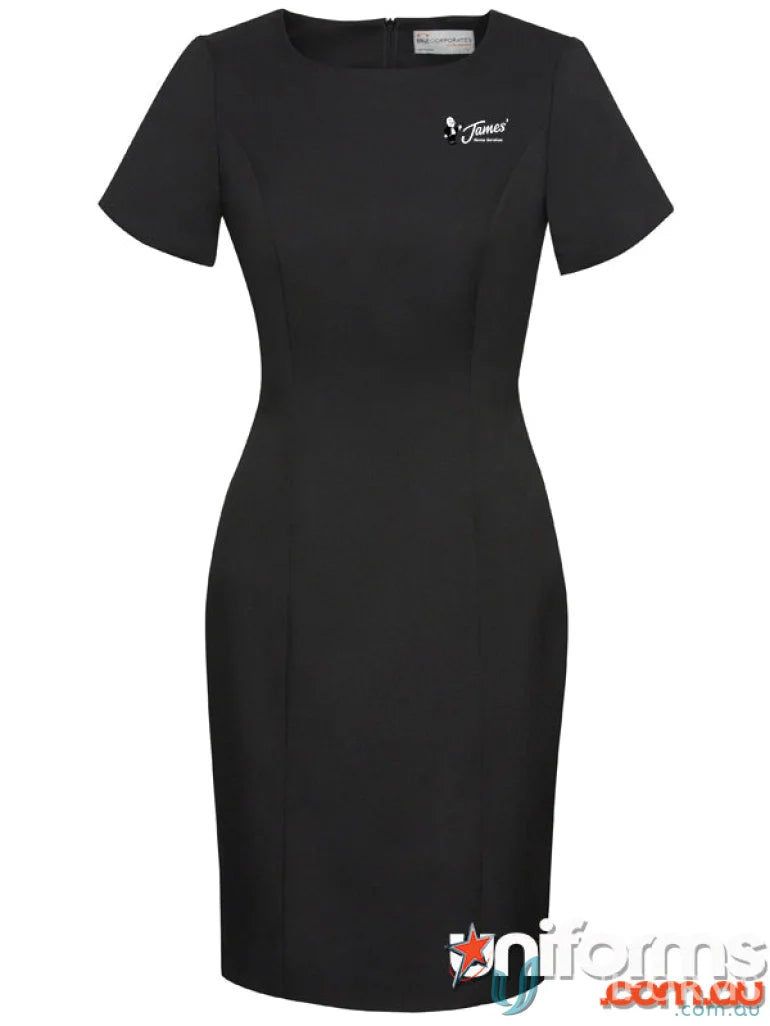 Black fitted sheath dress made with bamboo charcoal for a perfect fit work uniform look