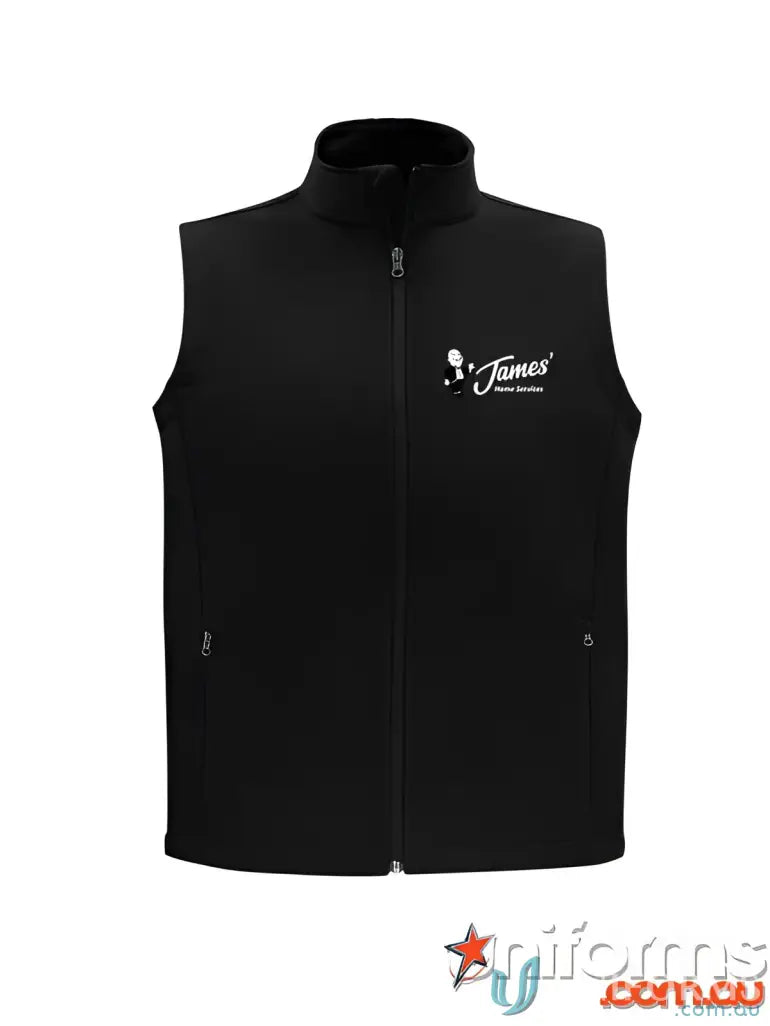 Black zippered vest from JHS EMB Softshell Vest perfect for workwear and added warmth